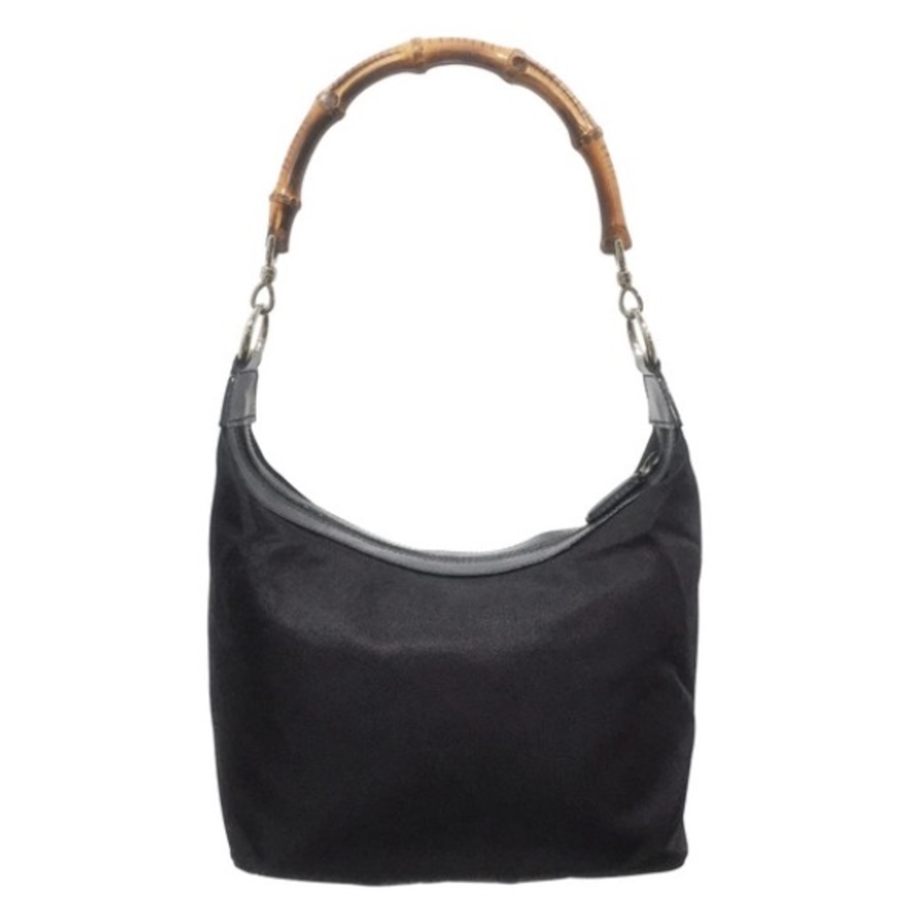 vintage gucci nylon, leather, and bamboo hobo